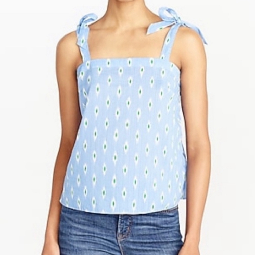 J.CREW Blue Shoulder Tying Ikat Pattetn Tank